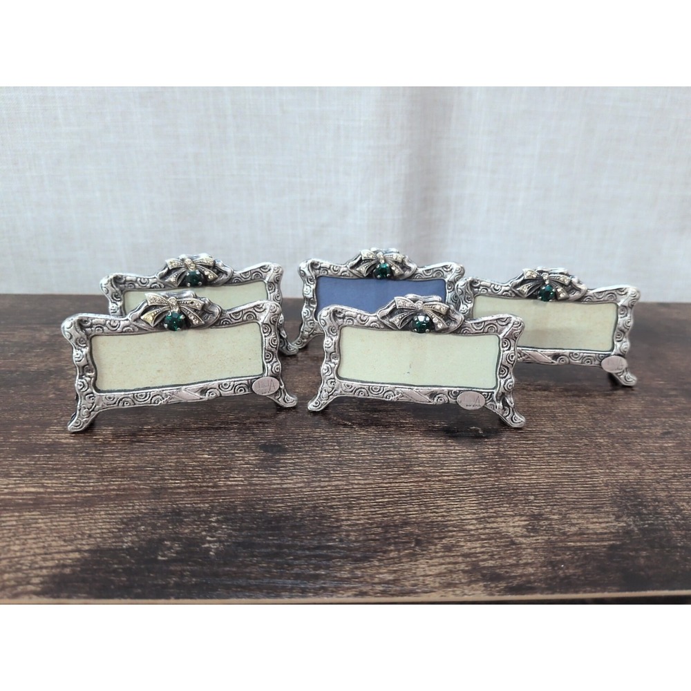 Pewter Name Place Holders With Emerald Stone Set Of 5